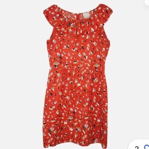 Anthropologie Hi There by Karen Walker Red Floral Ruffle Shirt Dress Sz 4